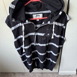 Source Unknown Black and Gray Striped Men's Hoodie Shirt
